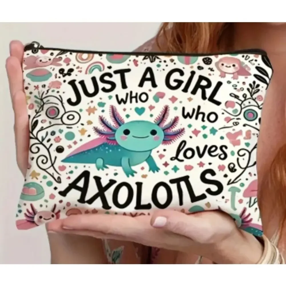 Axolotl Cosmetic Pouch | Just a Girl Who Loves Axolotls Makeup Bag | New